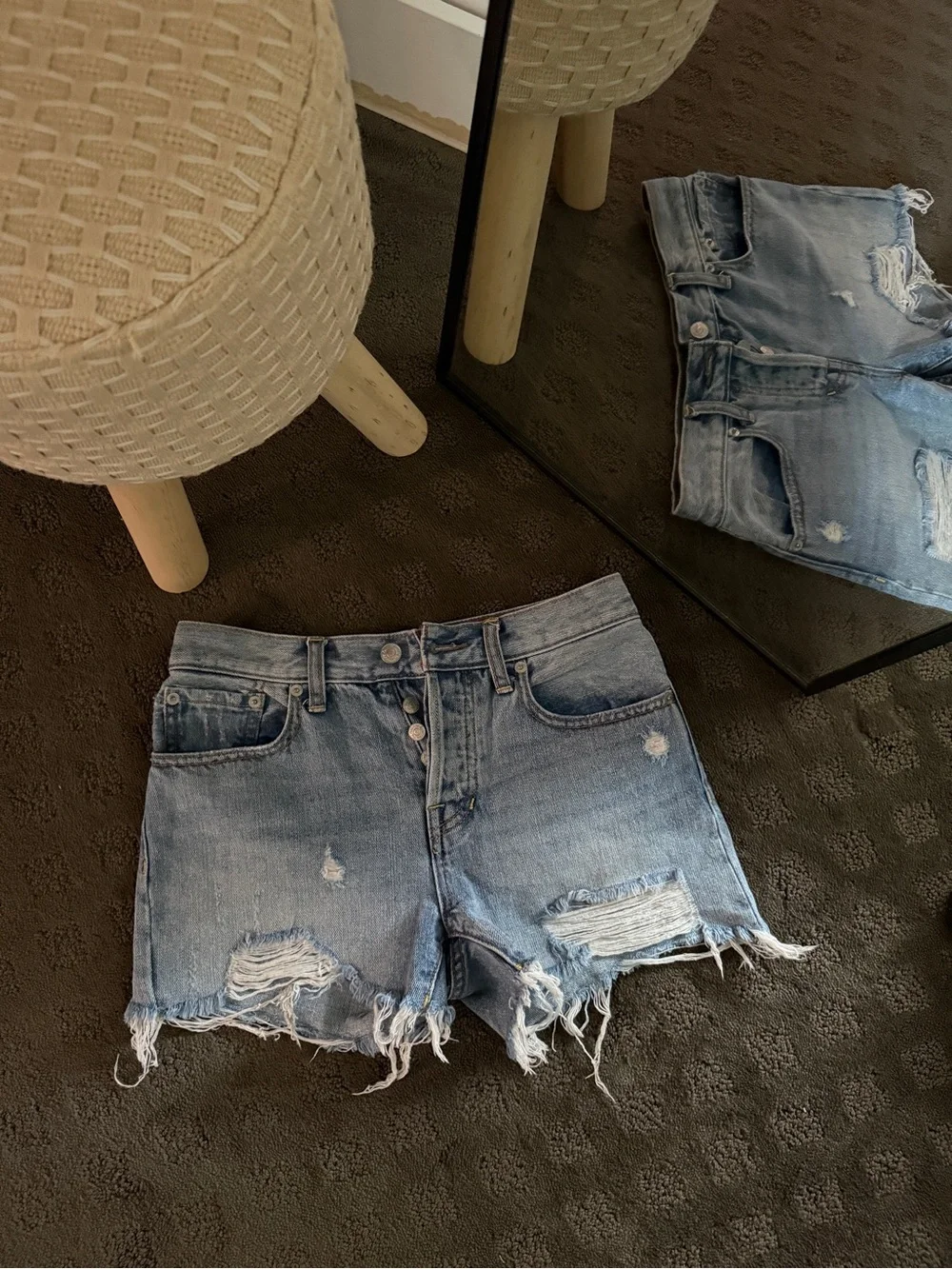 We The Free Light Blue Distressed Denim Shorts
